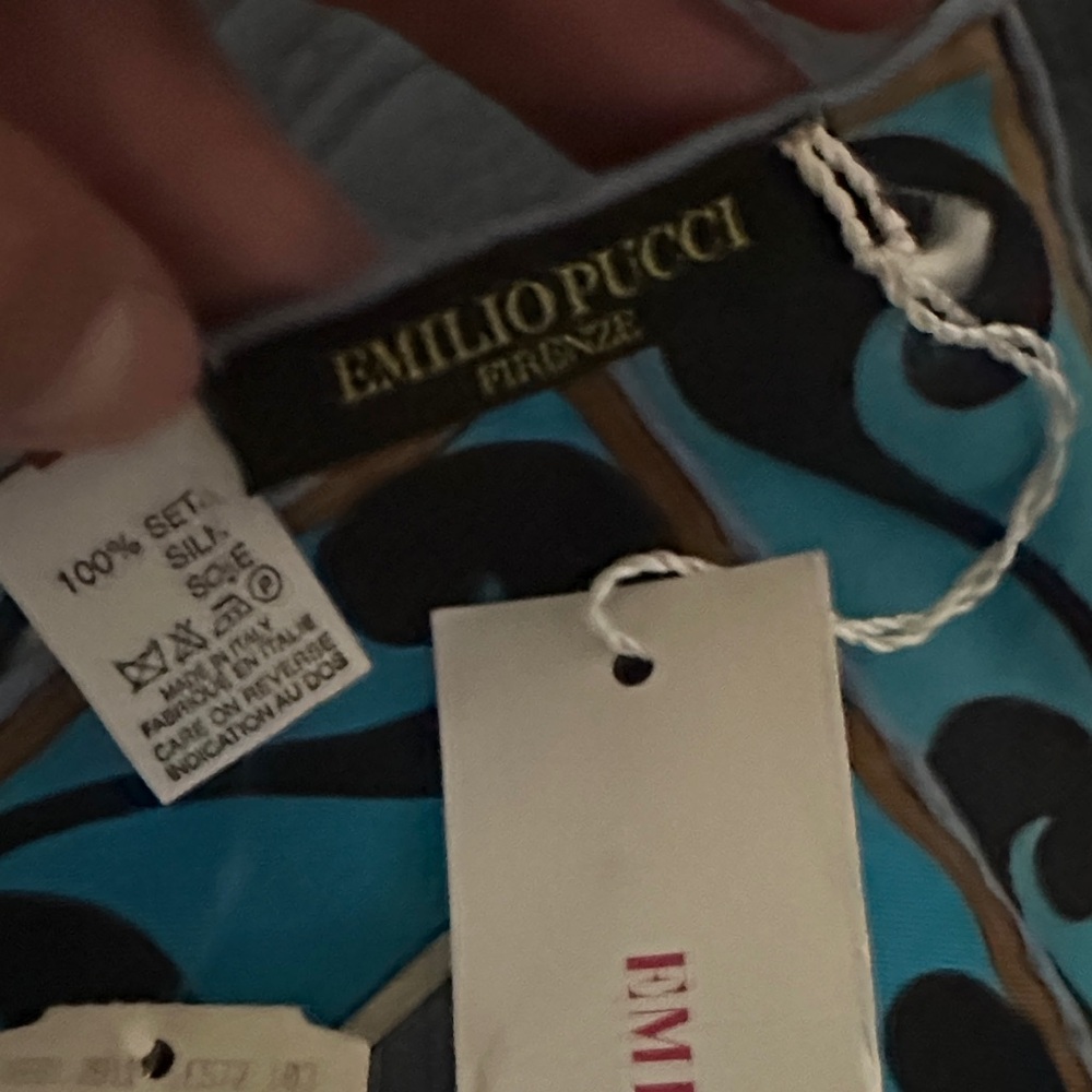 🆕Emilio Pucci Blue, Turquoise & Brown Swirl Print Silk Scarf - Picture 16 of 16